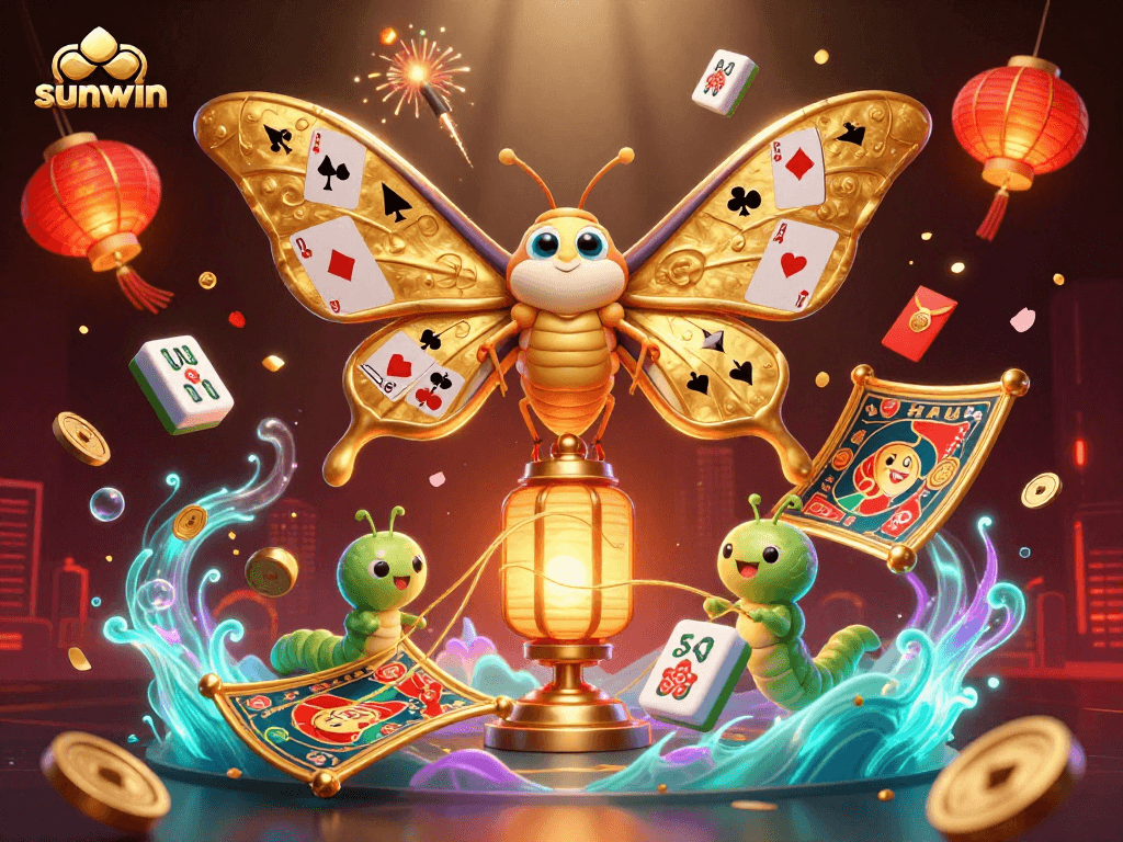 Experience thrilling action with sunwin as the vibrant casino scene comes alive with majestic moths and glowing elements.