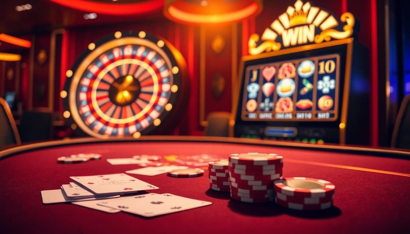 Visualize an exciting online gambling scene featuring S8 with poker chips, cards, and a roulette wheel.