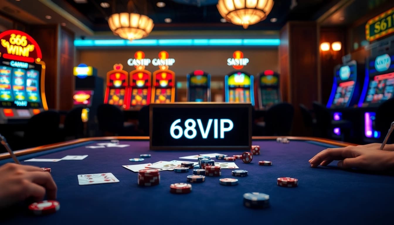 Experience the excitement of gambling at 68VIP casino with vibrant tables and winning moments.