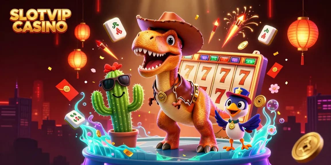 Experience the thrill of SLOTVIP CASINO with animated characters and dynamic slot game elements