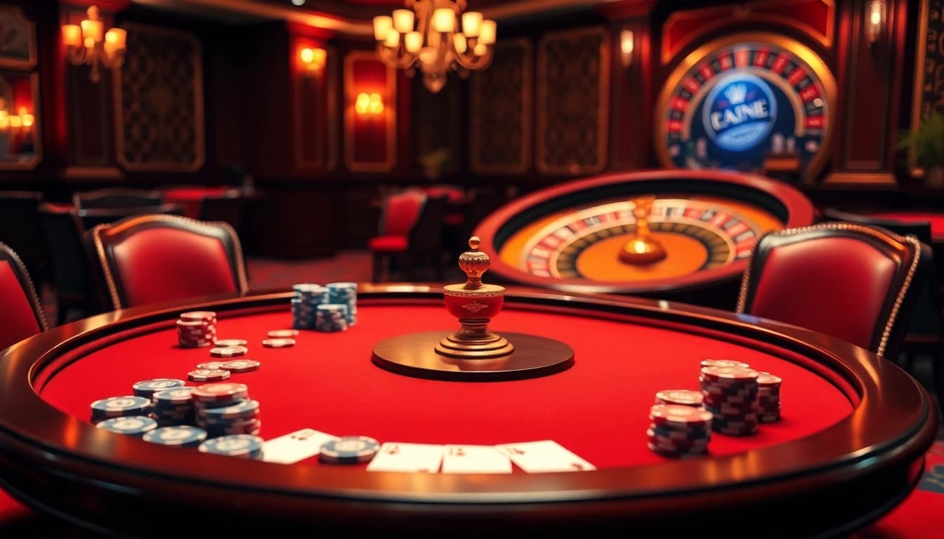 Experience thrilling casino games at MMOO with vibrant poker tables and spinning roulette wheels.