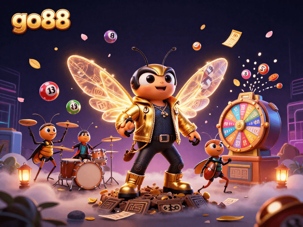 Winning big with go88 at the vibrant lottery-themed casino illustration.