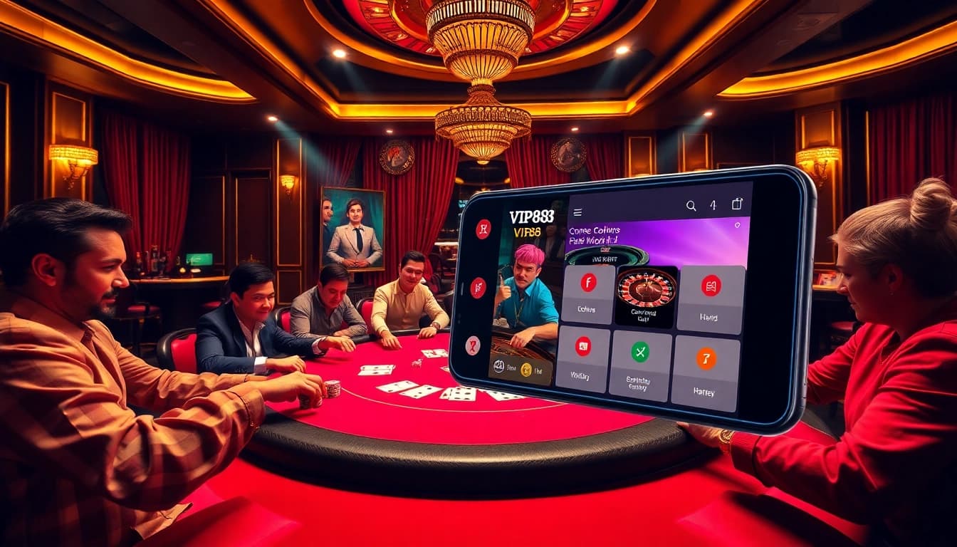 Experience the excitement of vip88 apk in a luxurious casino setting with poker and roulette action.