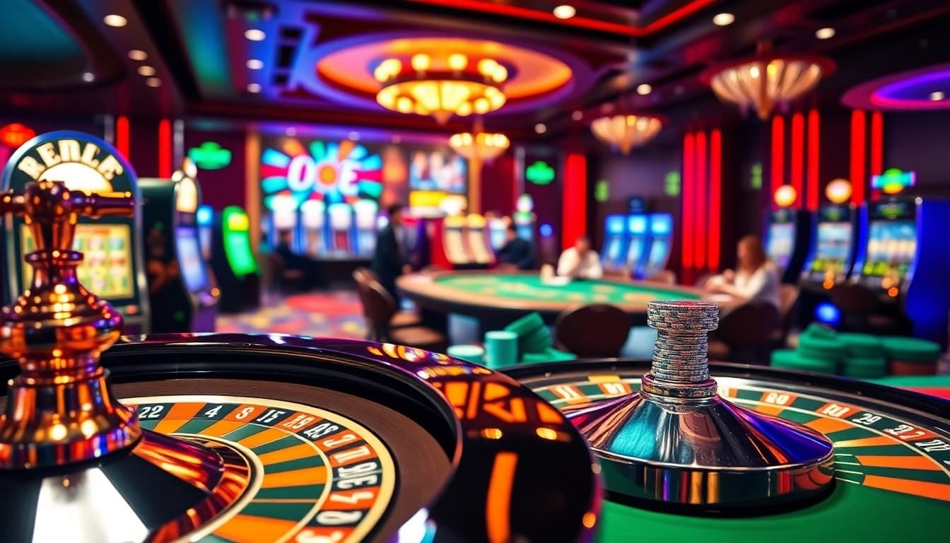 Experience thrilling eejl gaming action at a luxurious casino with poker chips and a roulette wheel.