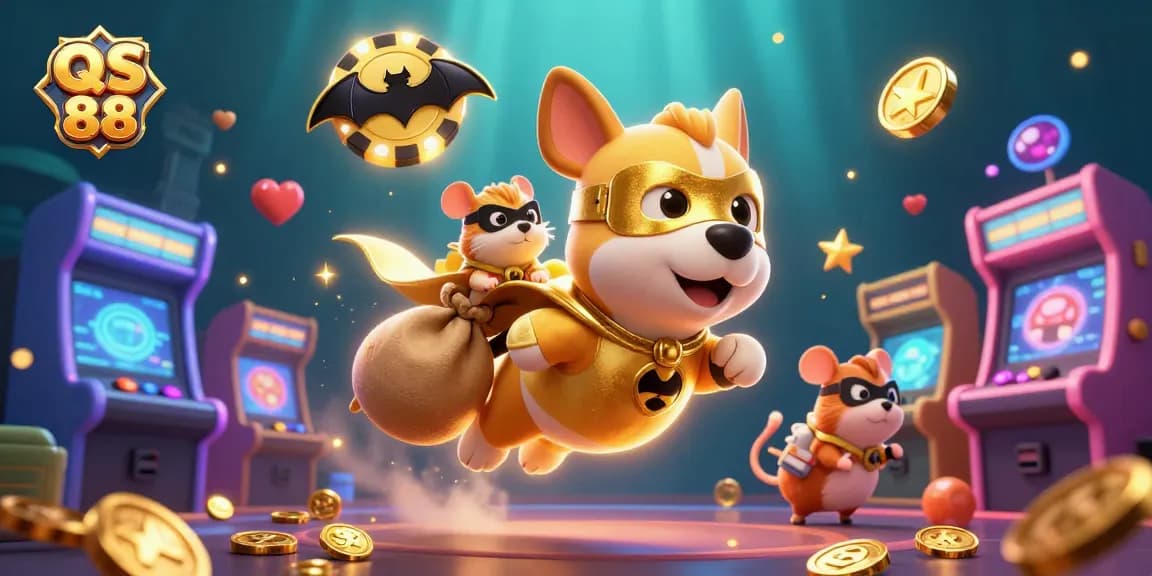 Experience the thrill of QS 88 as our superhero dog collects gold coins in an engaging casino environment.