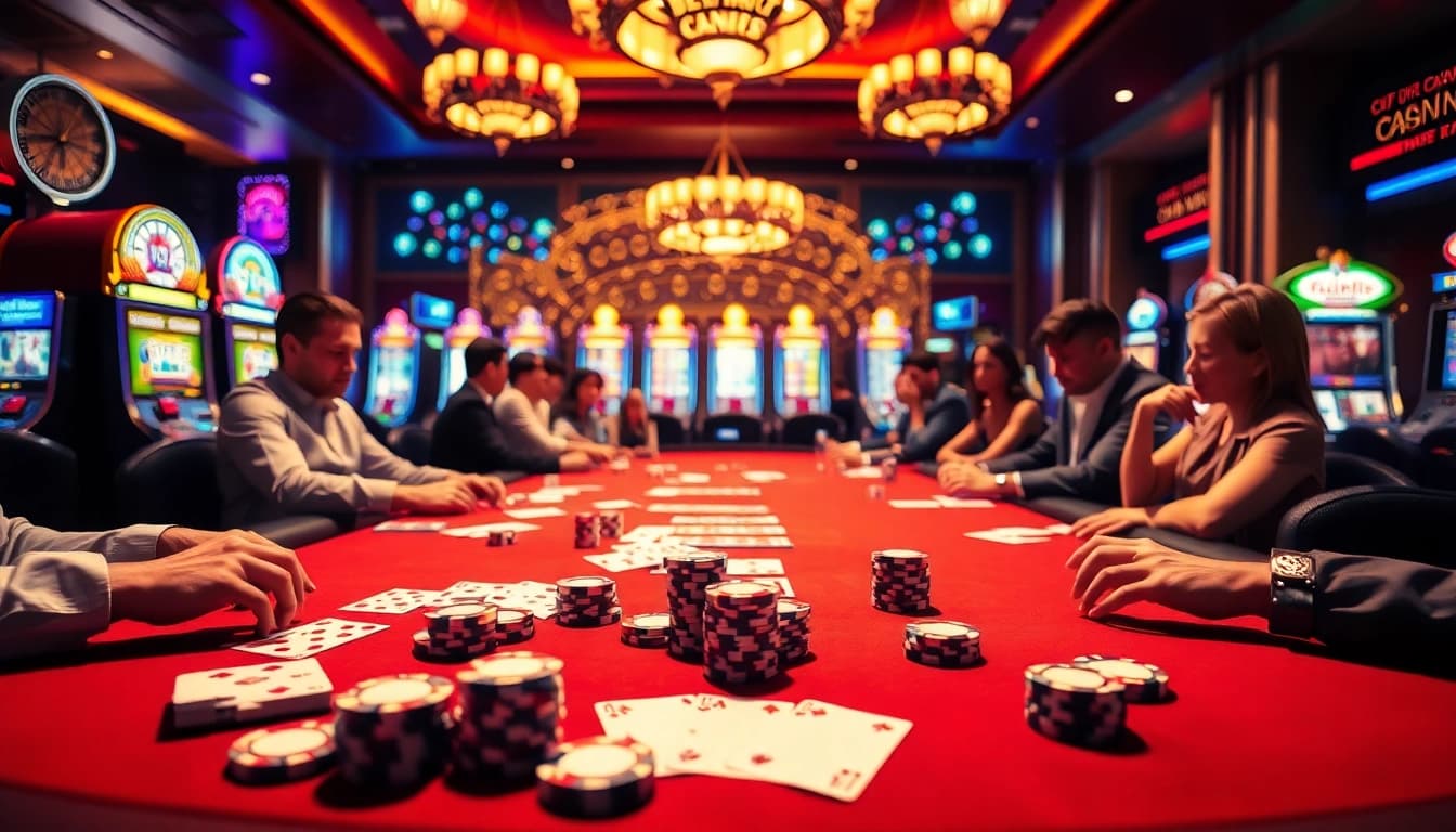 Players strategizing at a poker table in the luxurious setting of https://gg88.biz/, showcasing excitement and high-stakes action.