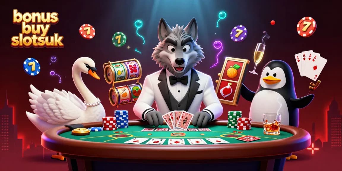 Engage with bonus buy slots uk in this vibrant 3D casino scene featuring characters and slot elements.