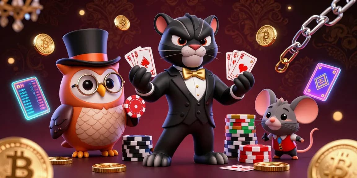 Deal cards elegantly with a stylish black panther in a tuxedo at the 66b casino.