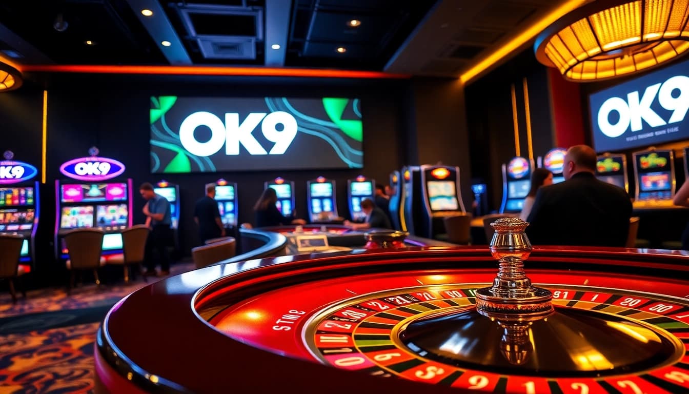 Experience thrilling games at OK9 casino with vibrant roulette and poker tables.