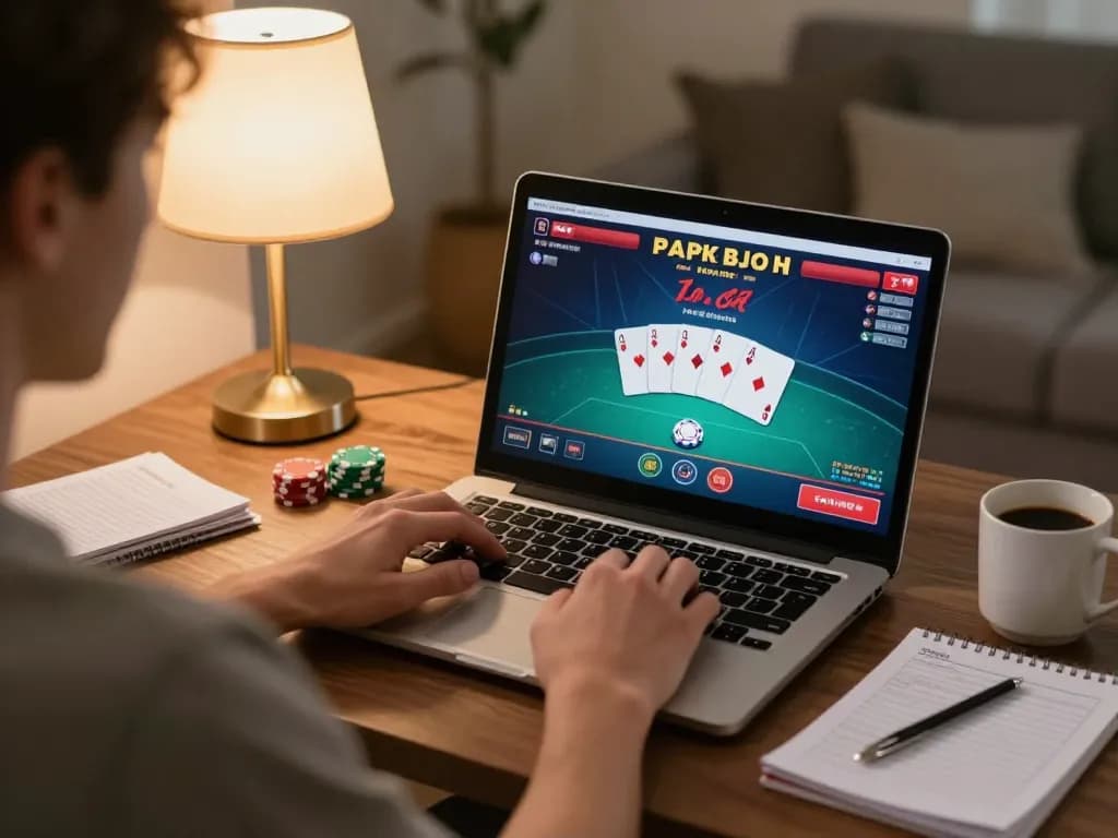 Engaged player enjoying online poker at home, implementing winning strategies on bl555r.