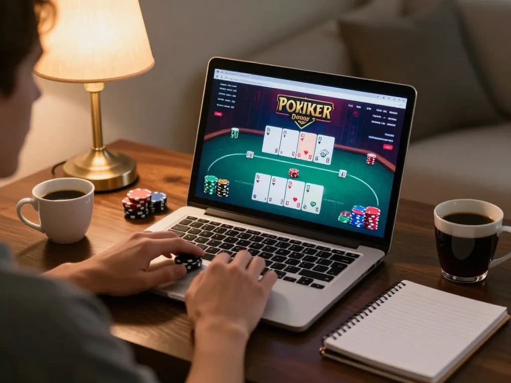 Engaging in a high-stakes poker game online with 68 win opportunities at home setup