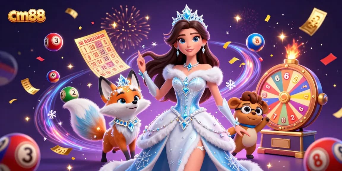 Experience the excitement of cm88 with dynamic lottery balls and festive casino elements.
