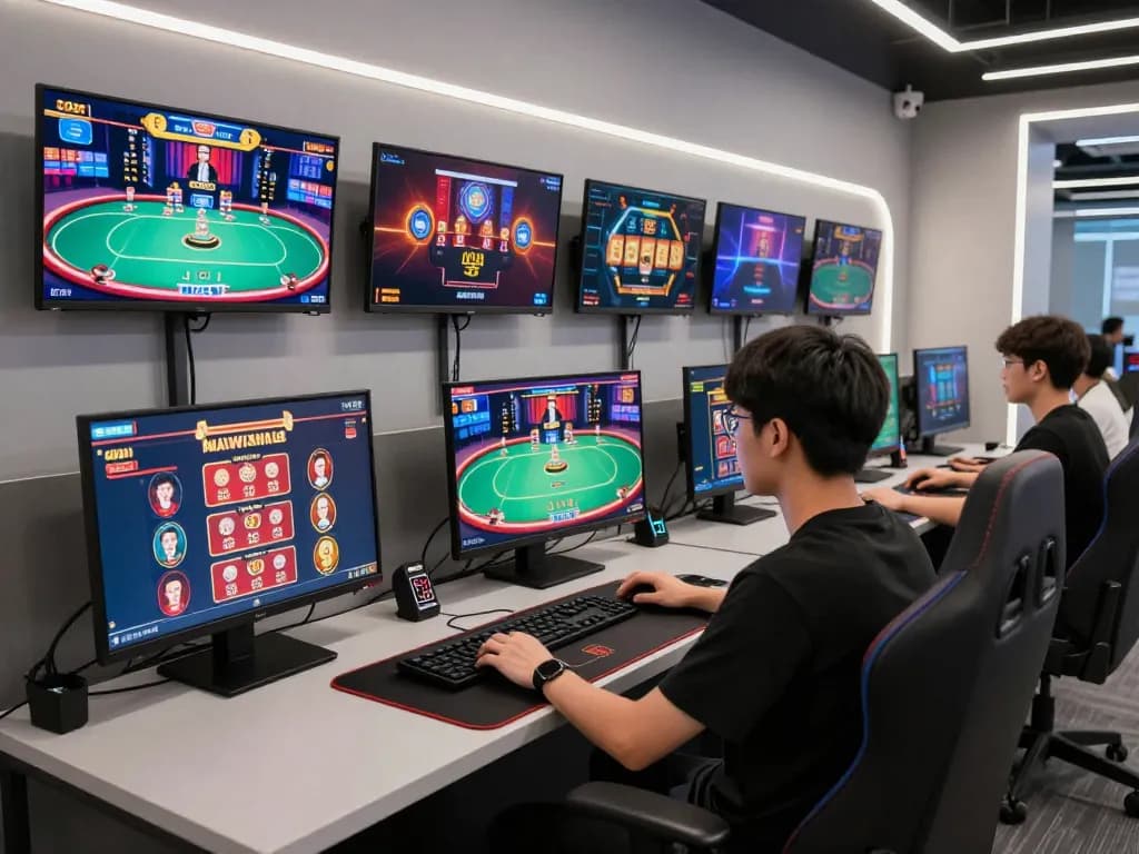 Engaging online casino experience with 999bet interface displayed on multiple screens, focused gameplay setting