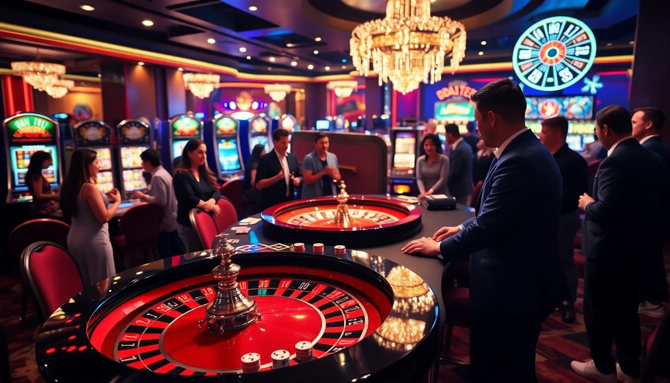 Players enjoying a thrilling game at the 8kbet roulette table filled with excitement and vibrant colors.