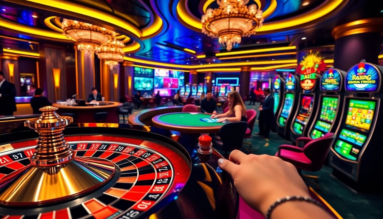 Players enjoying betting at DEBET’s vibrant online casino, showcasing roulette and poker excitement.