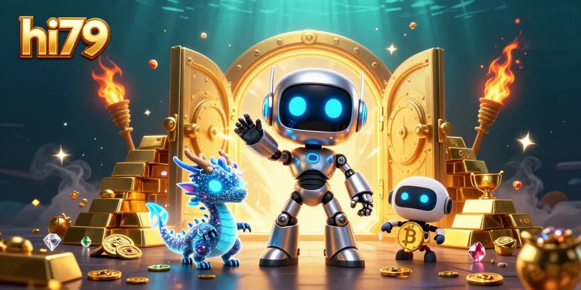 Experience thrilling entertainment at hi79 with a cyberpunk casino scene bursting with gold and excitement.