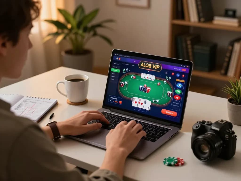 Engaging online gaming scene featuring ALO8 VIP poker interface with player strategizing.