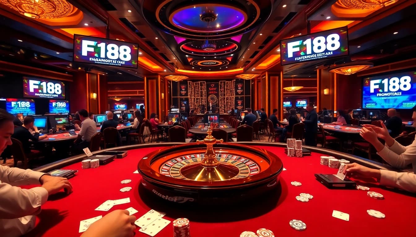 Casino players at the F168 gaming table enjoying a thrilling round of poker with vibrant atmosphere.