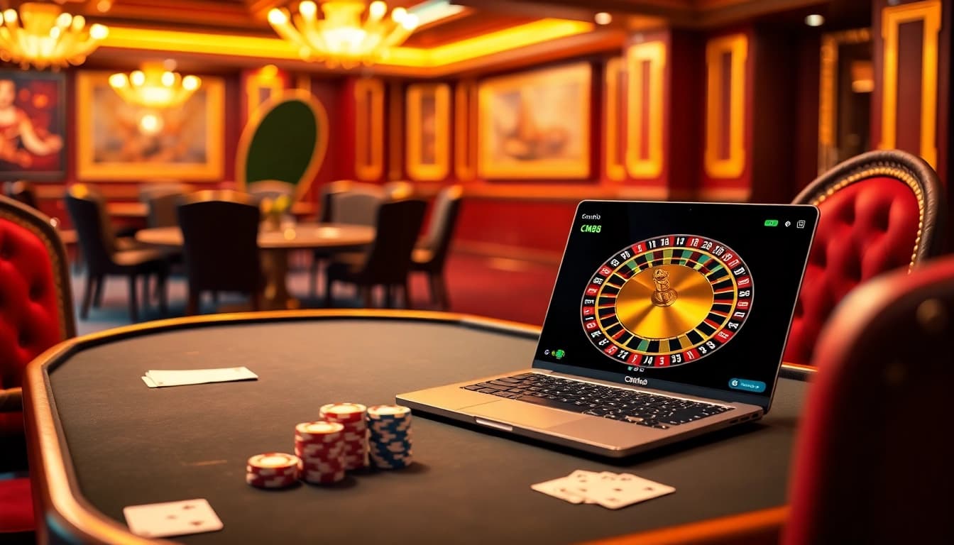 Engage with thrilling games at https://cm888.mobi/ with vibrant casino visuals featuring poker chips and roulette wheels.