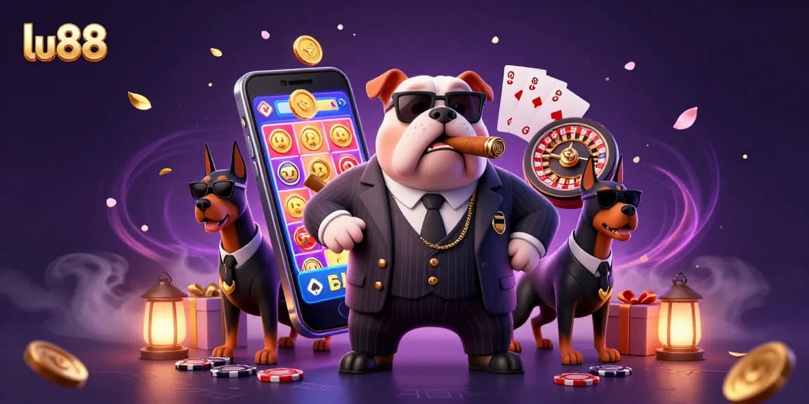 Experience thrilling gameplay with lu88's mafia-themed casino illustration showcasing vibrant slot action.