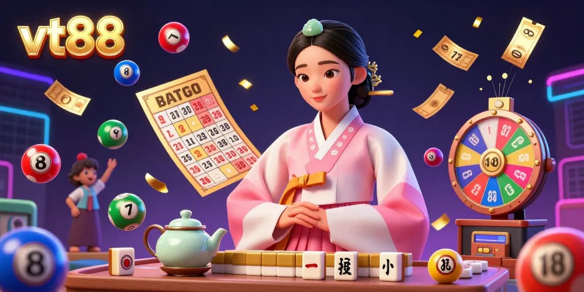 Experience exciting gameplay at vt88 with vibrant lottery elements and a serene Asian character.