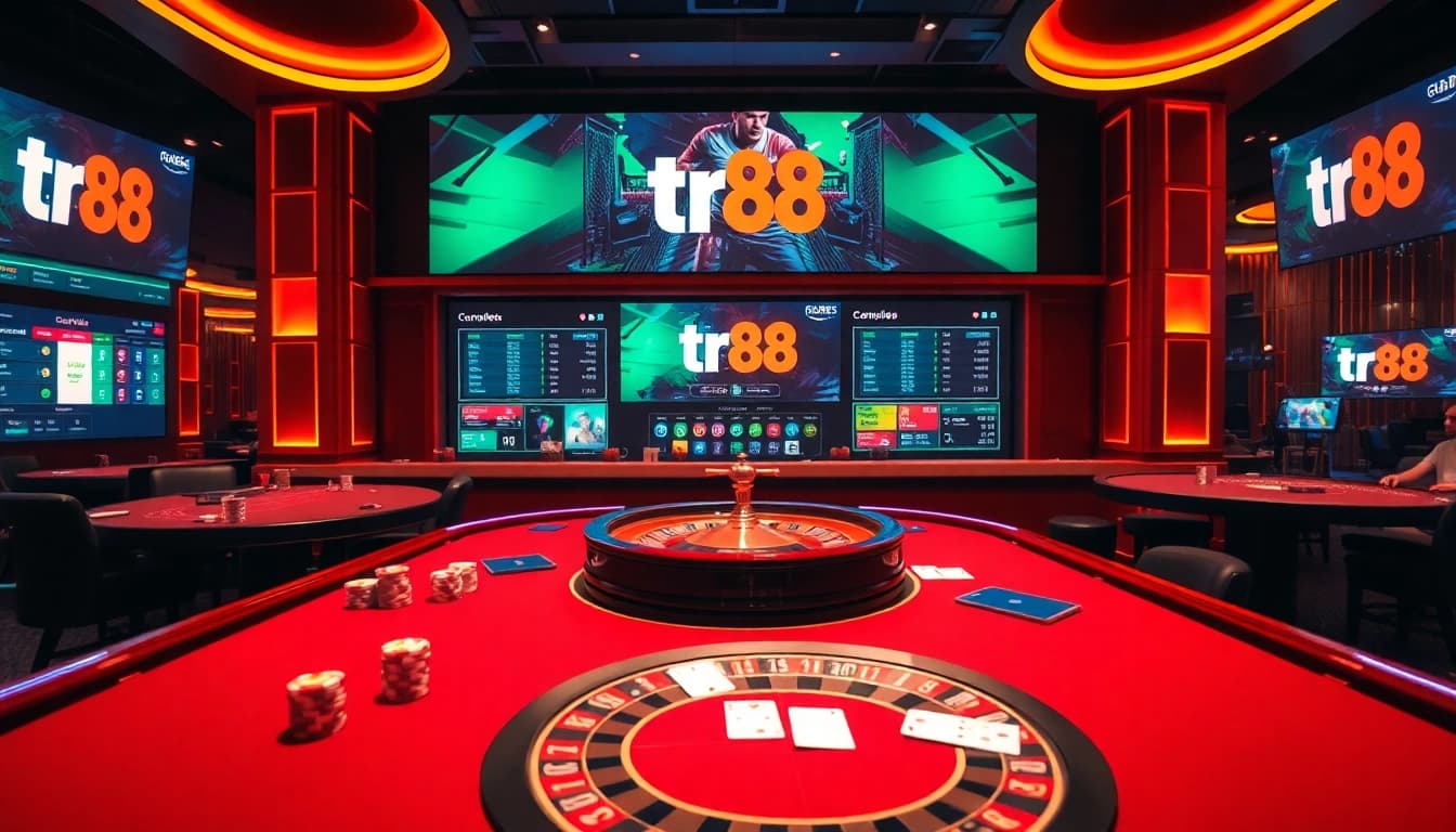 Engage with the tr88 game at a dynamic casino table featuring chips and cards.
