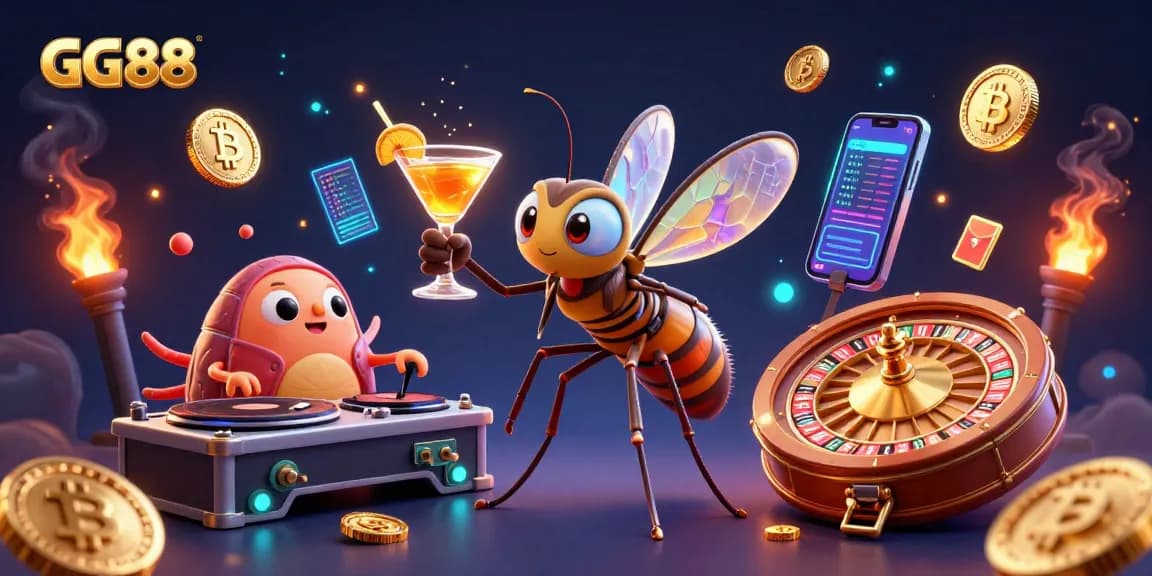GG88 offers vibrant gameplay enhanced by glowing crypto elements and a lively casino atmosphere.