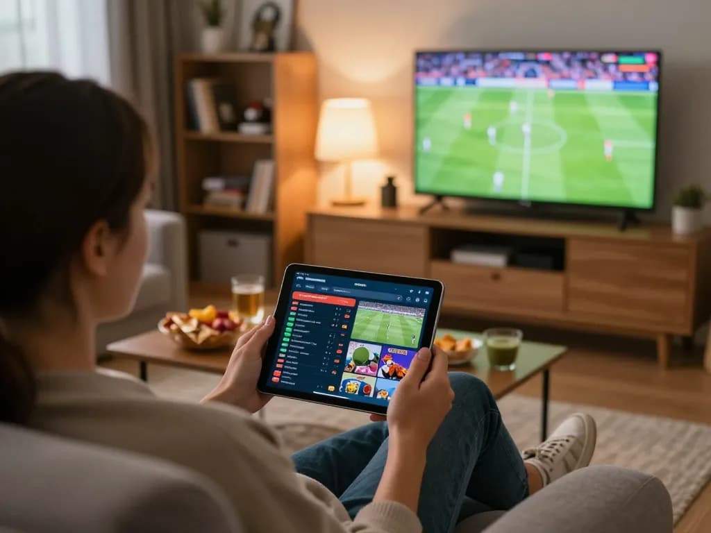 Cakhiatv user engaging in online betting while enjoying a live football match on TV