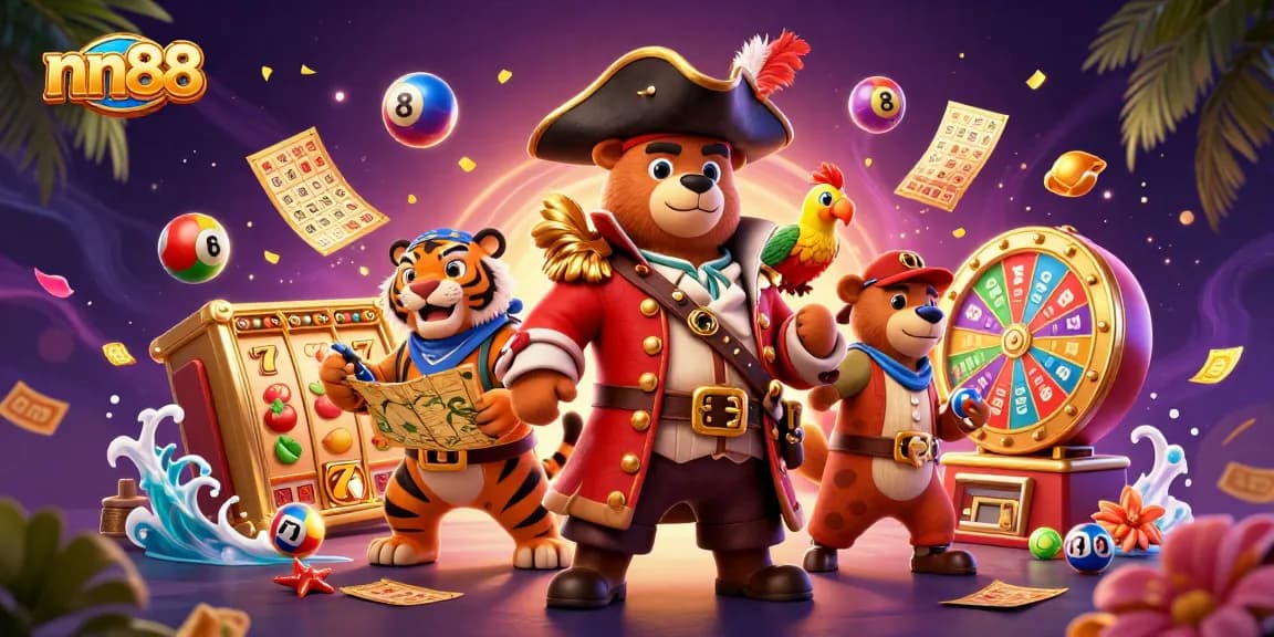 Experience thrilling adventures with nn88 in this vibrant 3D casino illustration featuring dynamic slot games.