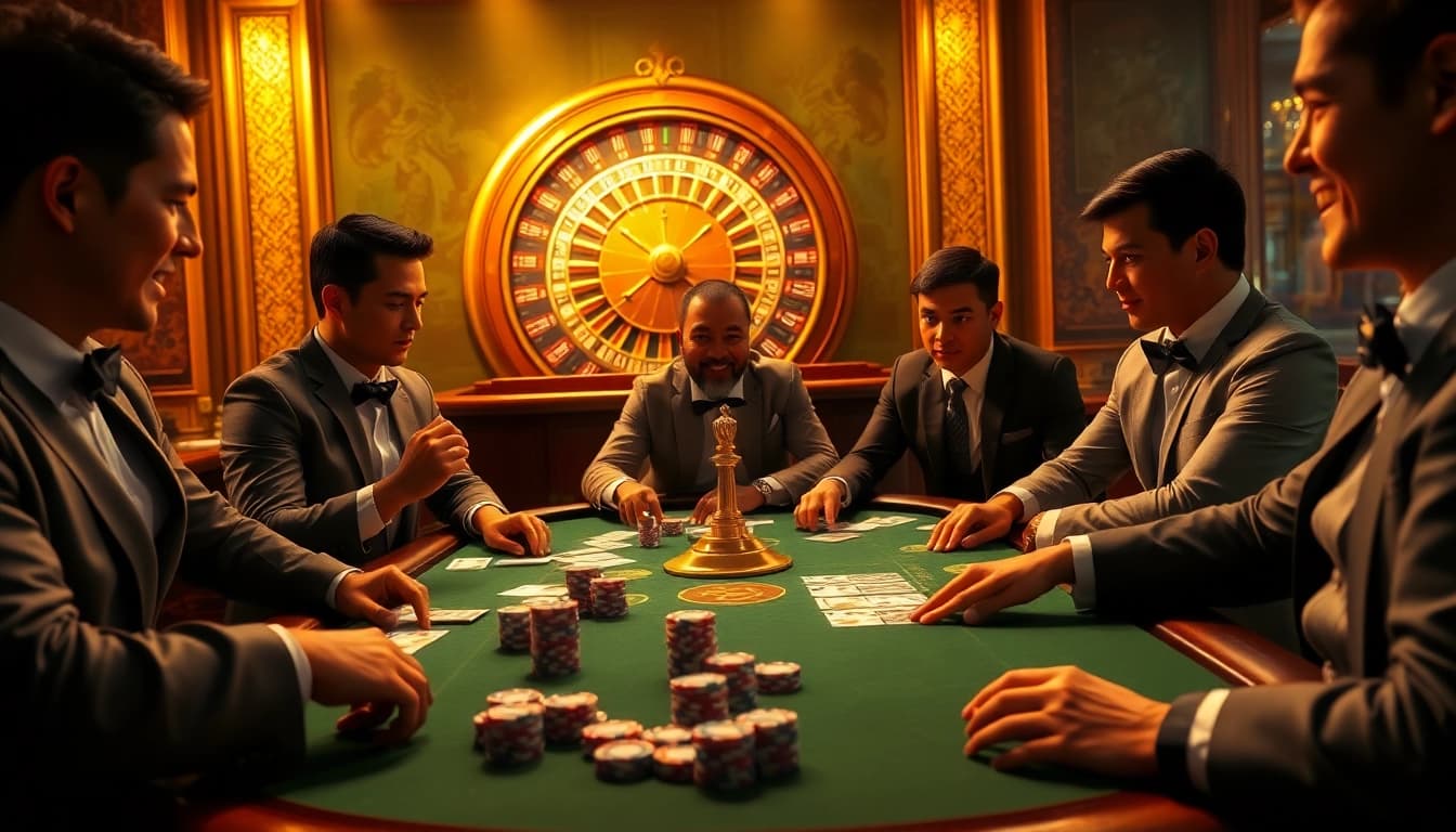 Engaged players at Nhà cái TG88 poker table, experiencing the thrill of high-stakes gambling.