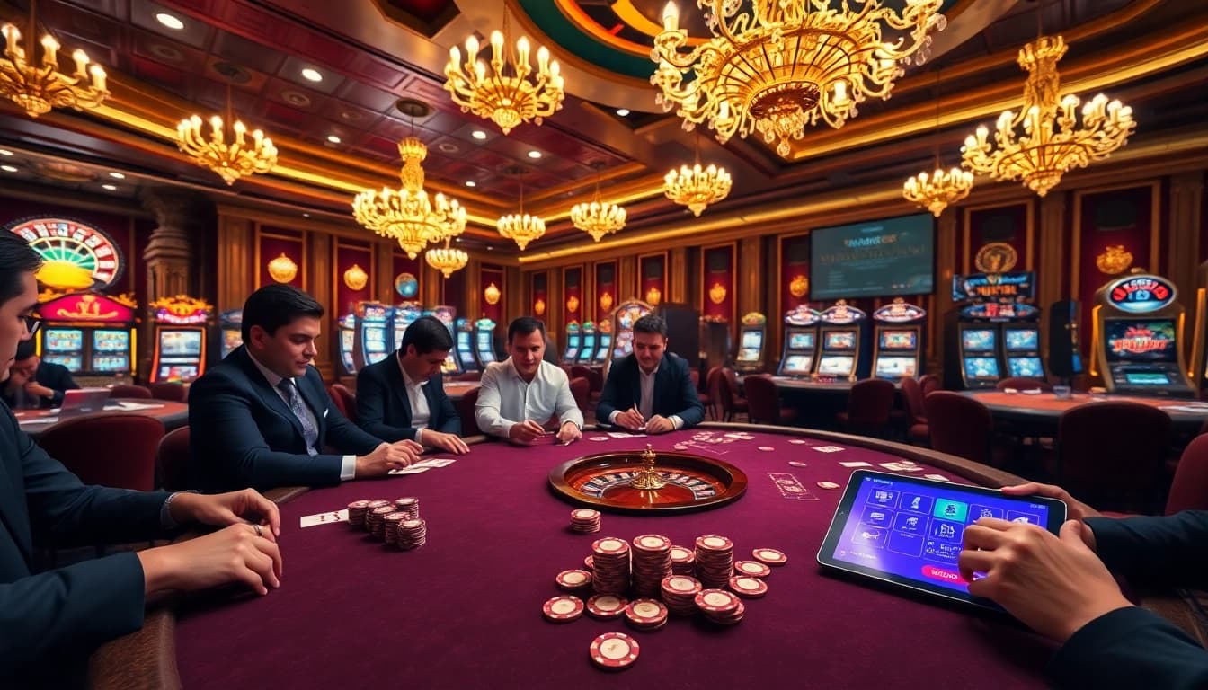 Players strategizing at a casino poker table, highlighting the excitement of KJC game experiences.