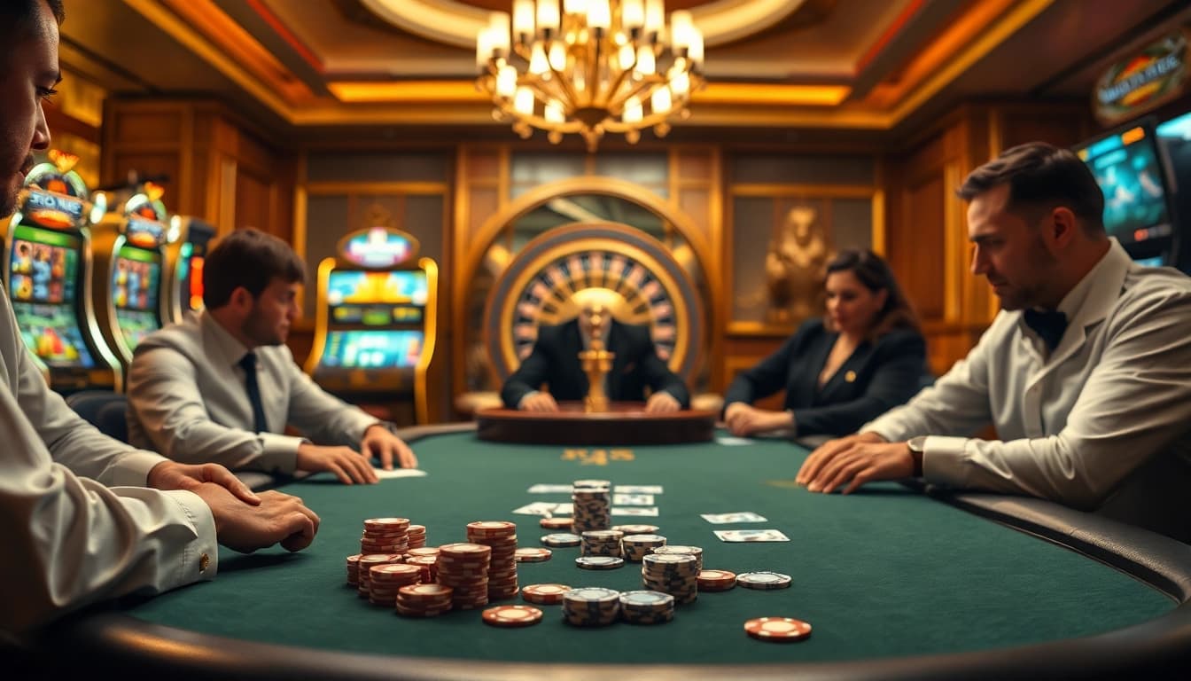 Experience thrilling action at KJC com's luxurious casino tables with professional gamblers.