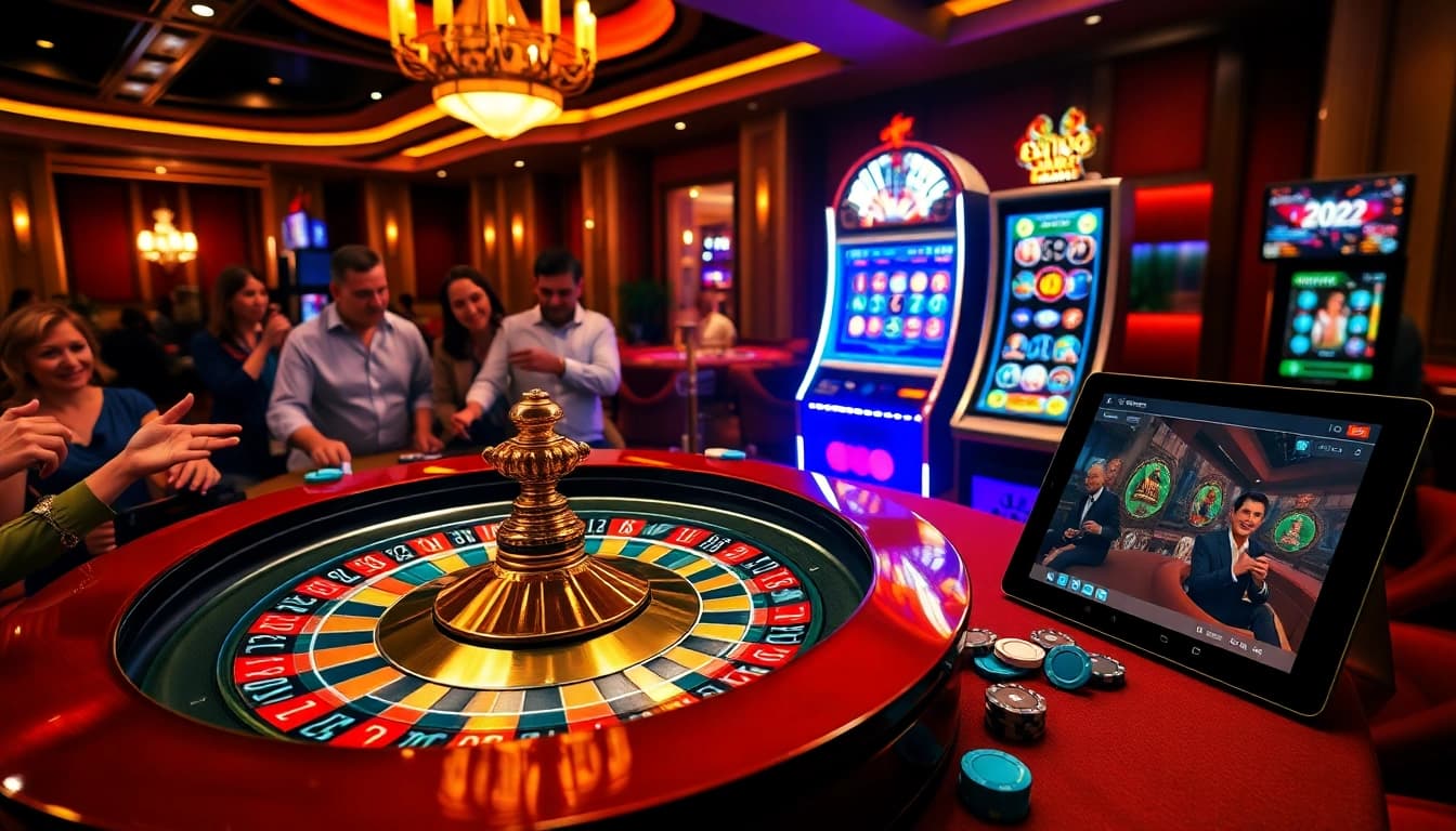 Experience thrilling gameplay at https://luck8s.live/ with luxurious casino scenes featuring roulette and poker.