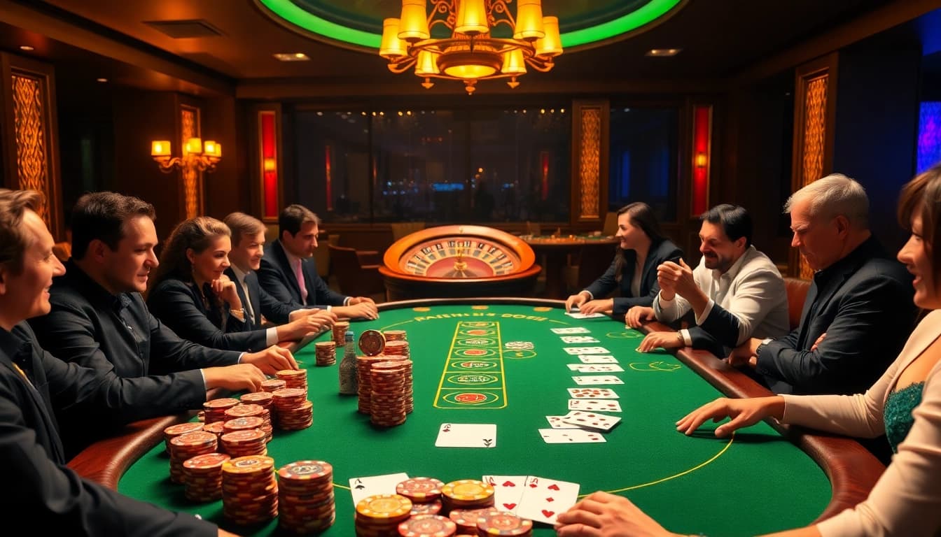 Experience thrilling gameplay at PG88's luxurious poker table amidst vibrant casino lights.