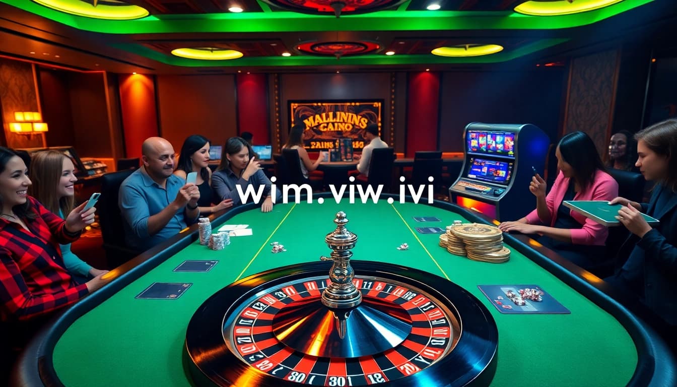 Exciting gambling scene featuring strategic gameplay at a poker table, showcasing winvn.wiki in a luxurious casino backdrop.