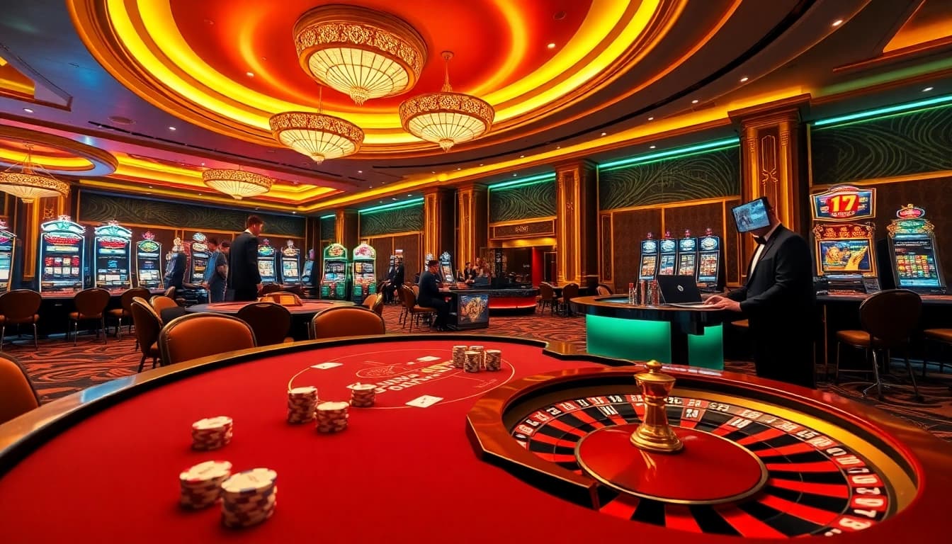 Experience luxury gambling at https://8kbet.insure/ with a vibrant casino scene featuring live dealers and poker tables.