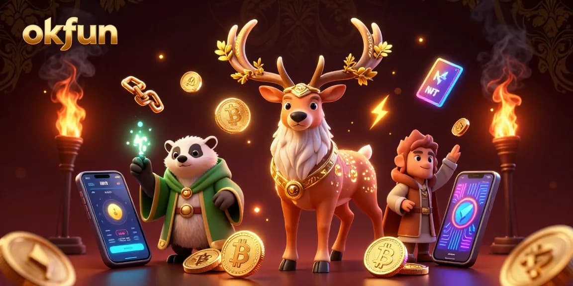 Engage with exciting games at okfun, featuring vivid 3D characters and immersive crypto elements.