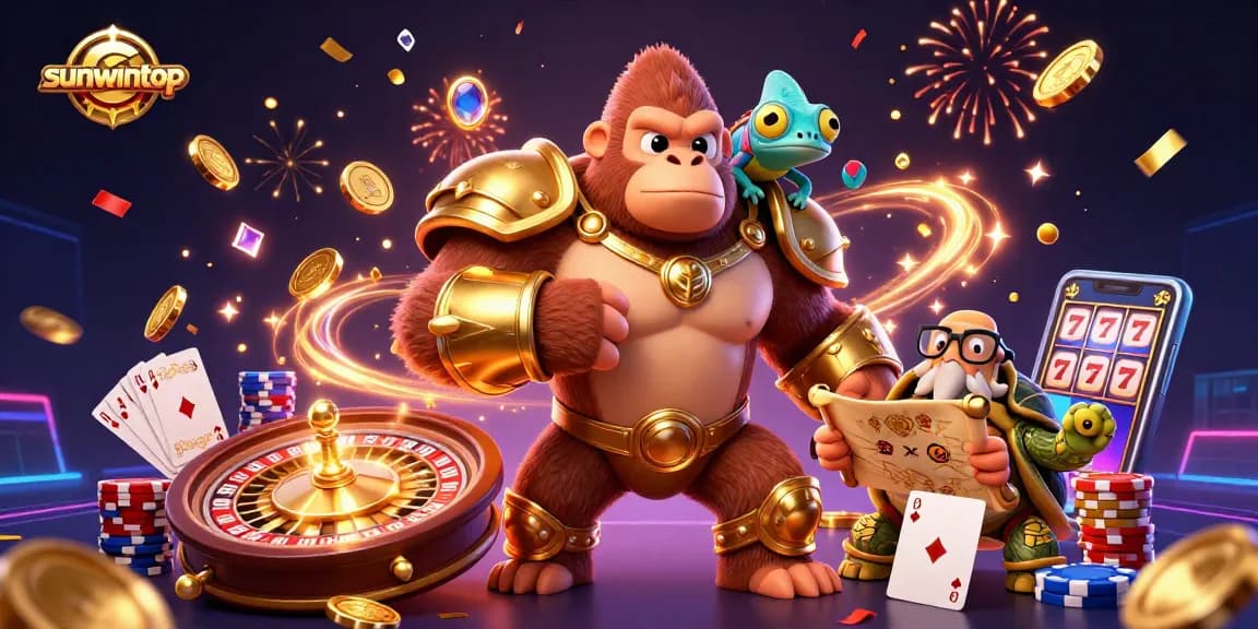Engage with the thrilling world of sunwintop, featuring vibrant casino characters and exciting game elements.