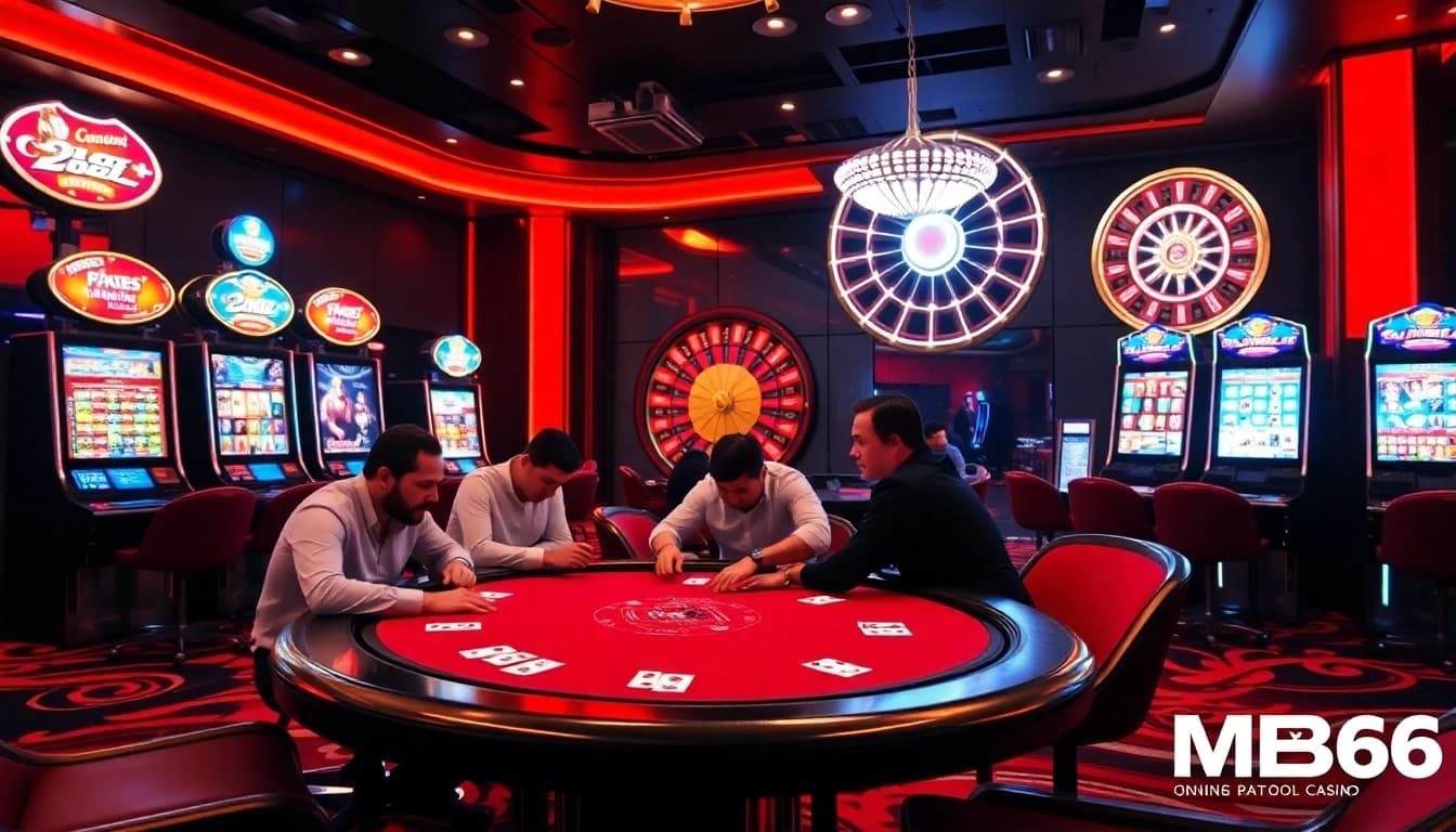 Experience high-stakes gaming at MB66 with thrilling casino tables, slot machines, and roulette wheels.