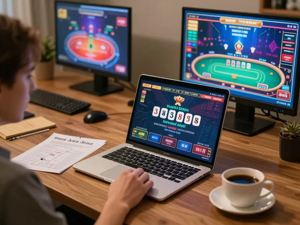 Engaging online poker experience on GK88 platform with strategic notes in a cozy setting.