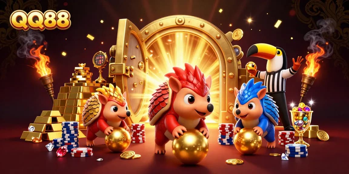 Experience QQ88 with rival pangolins in a dynamic gambling scene filled with treasure and excitement.