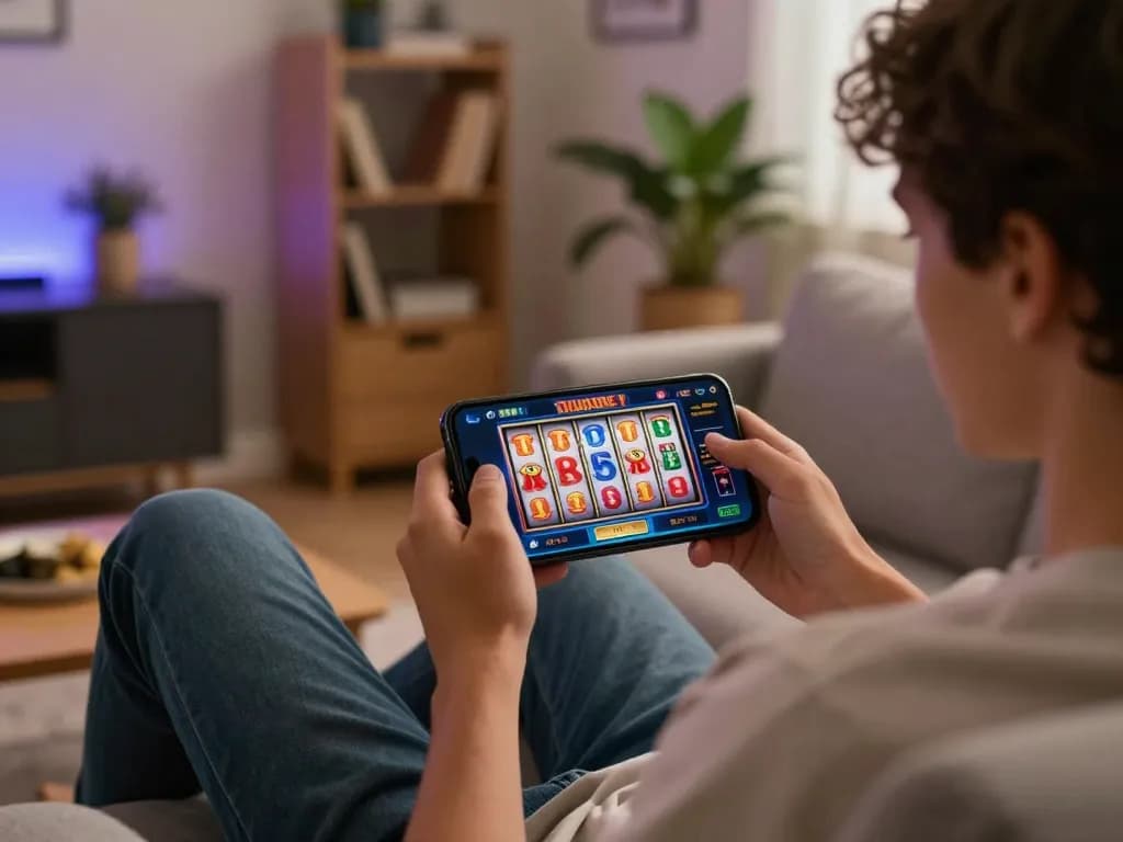 Engaging in O8 SOCIAL mobile gaming experience with vibrant slot reels on smartphone