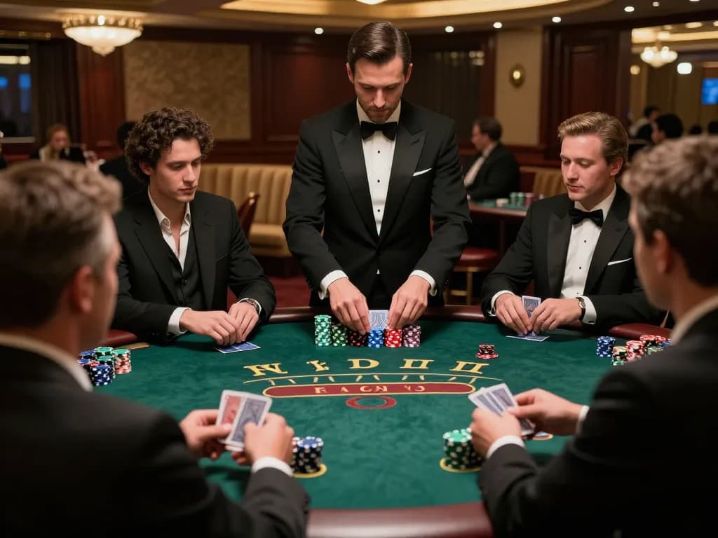 Players making strategic bets at a vibrant 188bet blackjack table in a luxury casino setting.