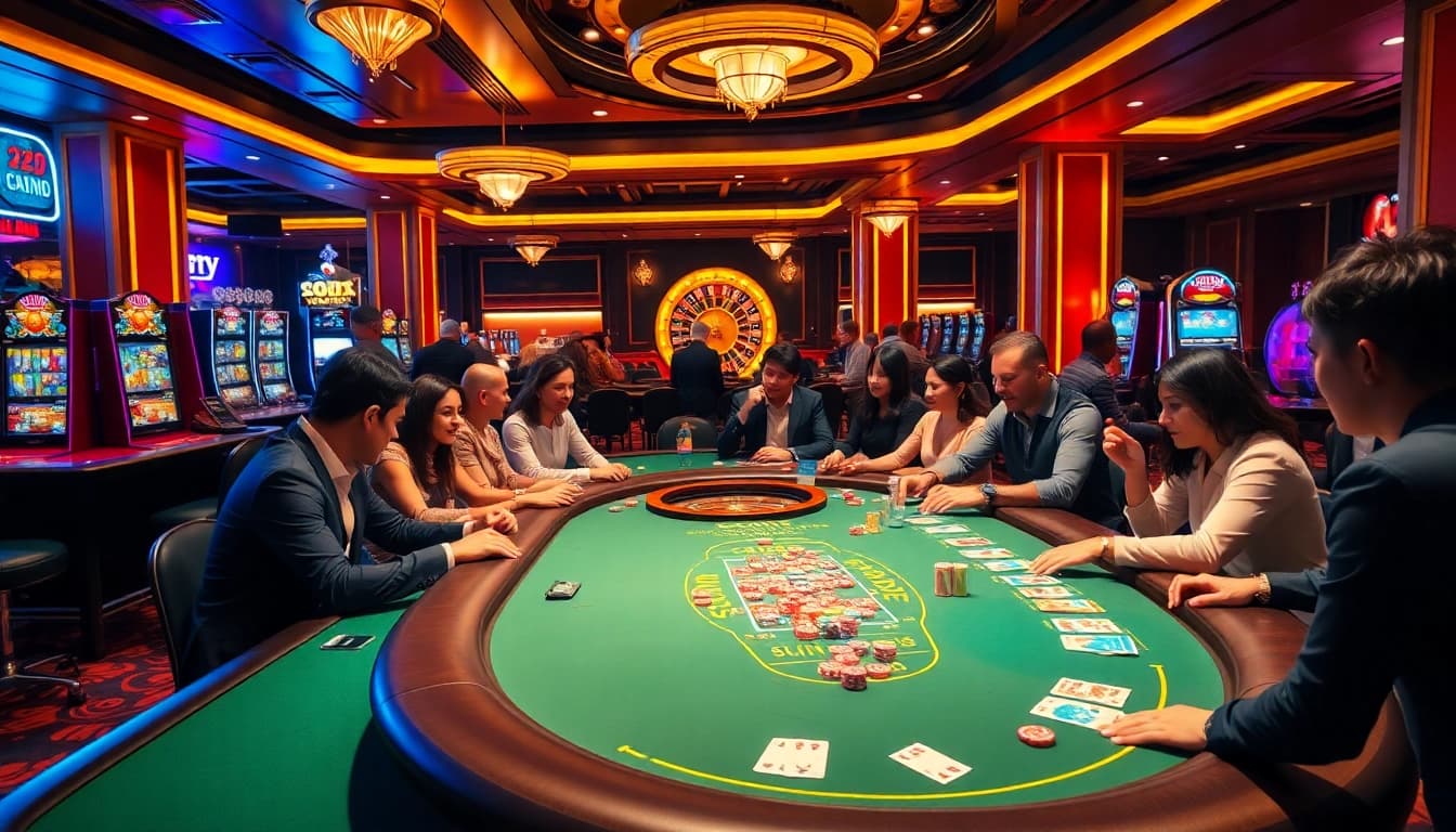 Experience the thrill of SODO Casino's vibrant gaming scene with excited players at the tables.