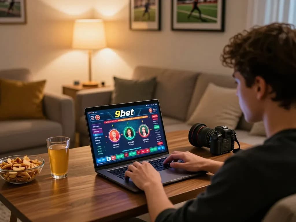 Experience gaming at home with Link mới 9bet on a laptop, highlighting strategic play and comfort.