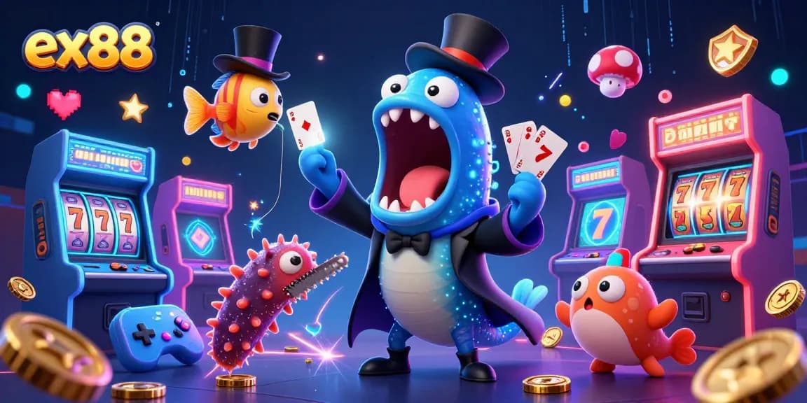 Experience magic with ex88's vibrant casino scene featuring enchanting characters and game elements.