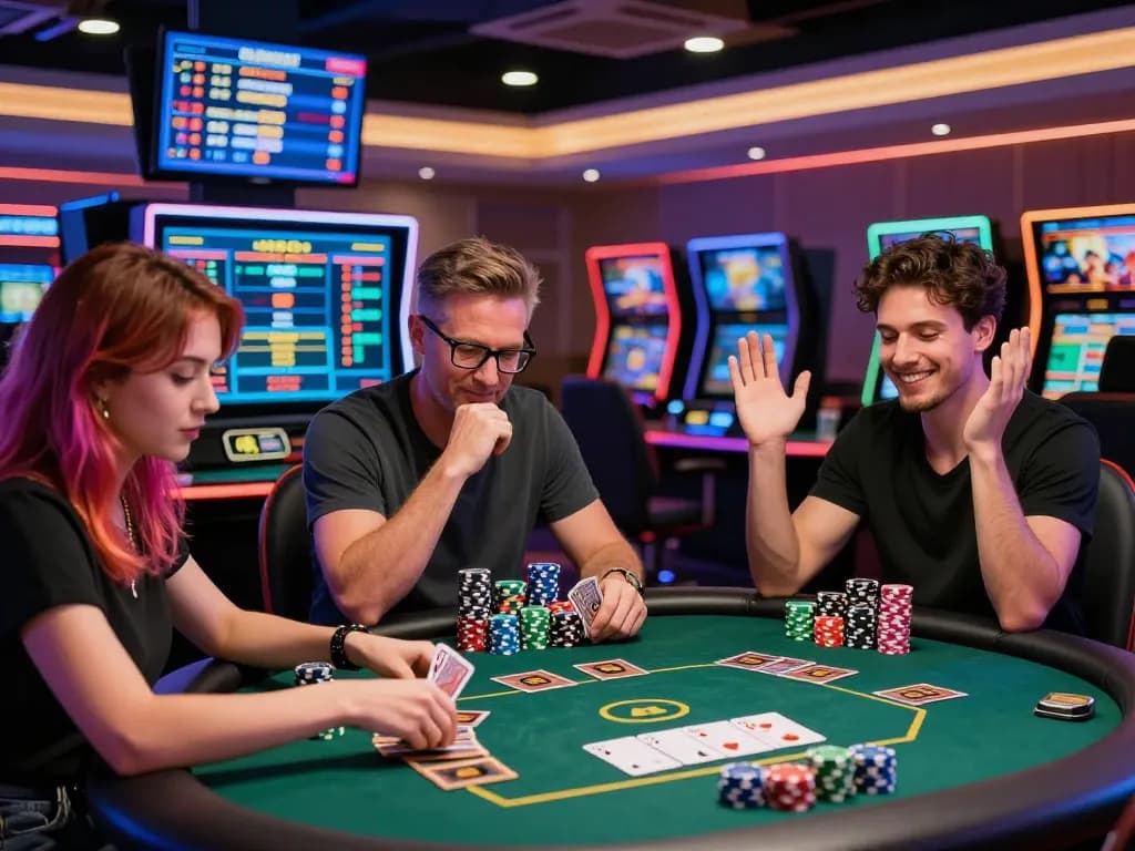 Lively casino scene with players enjoying MM88 card game excitement and vibrant atmosphere.