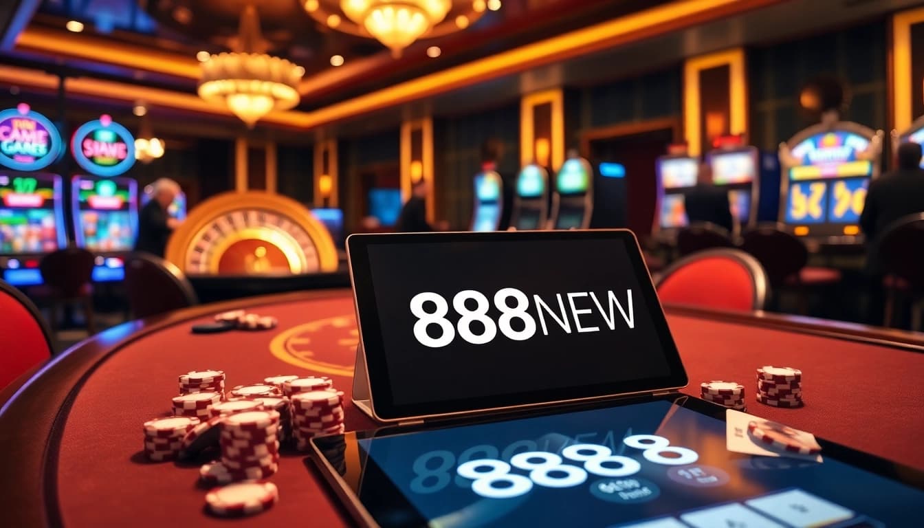 Engaging poker scene at 888NEW platform showcasing casino excitement and professional gamblers.