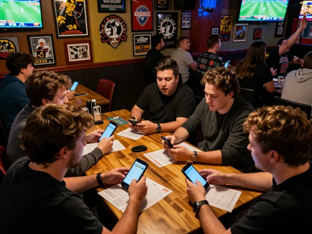 Engaged sports fans using nowgoal for live betting on their phones during a game