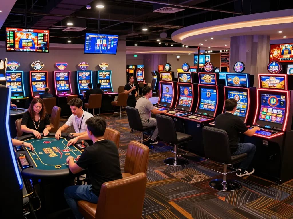 Experience the excitement of game 789P in a vibrant online casino setting with players engaged in various gaming activities.